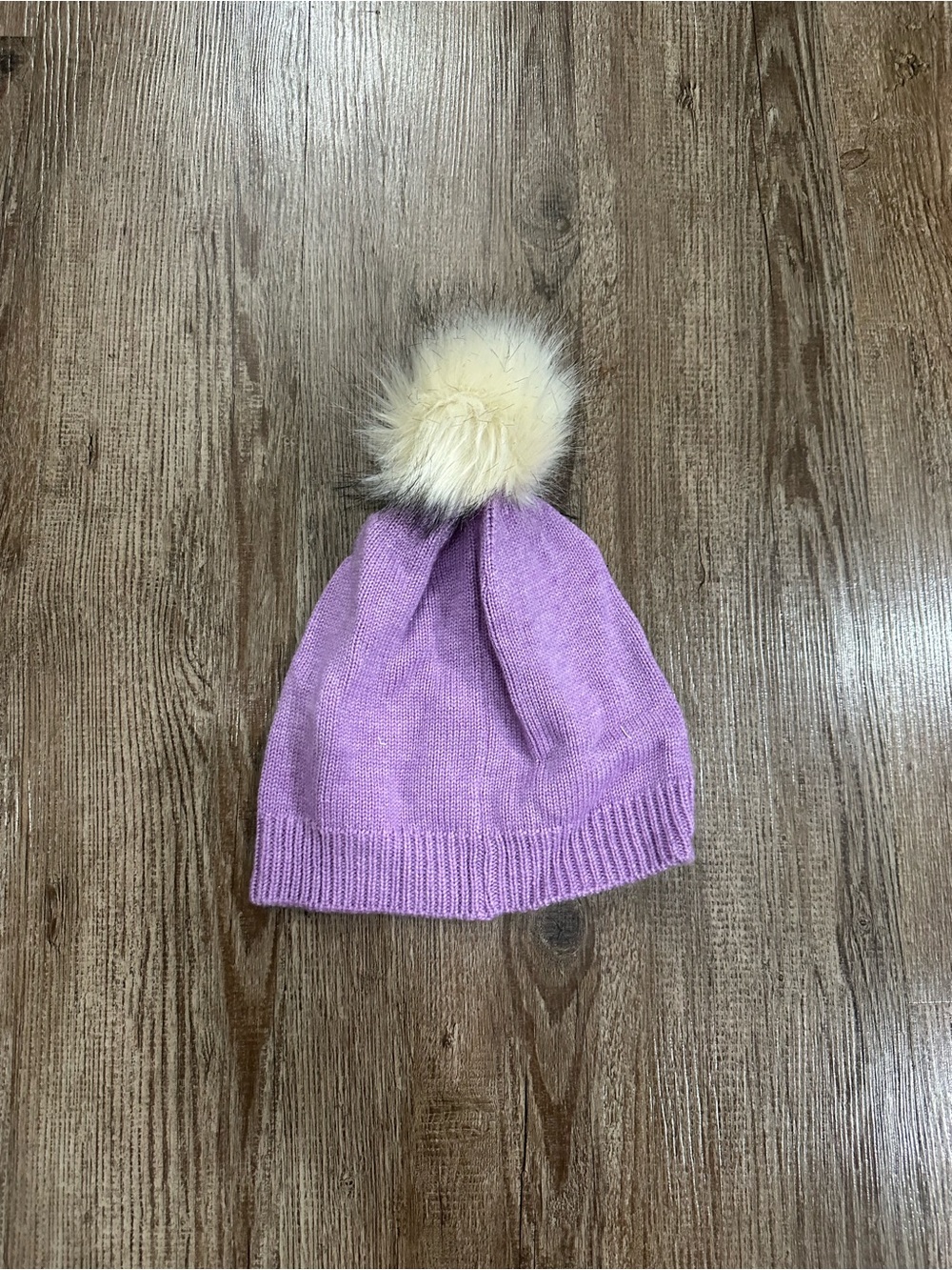 Talbots Lilac Knit Hat with Cream Pom Accent